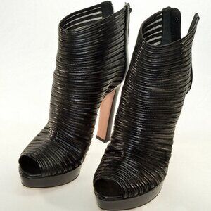 Prada Sexy Calzature Donna Leather & Mesh High Heel Platform Ankle Booties 36